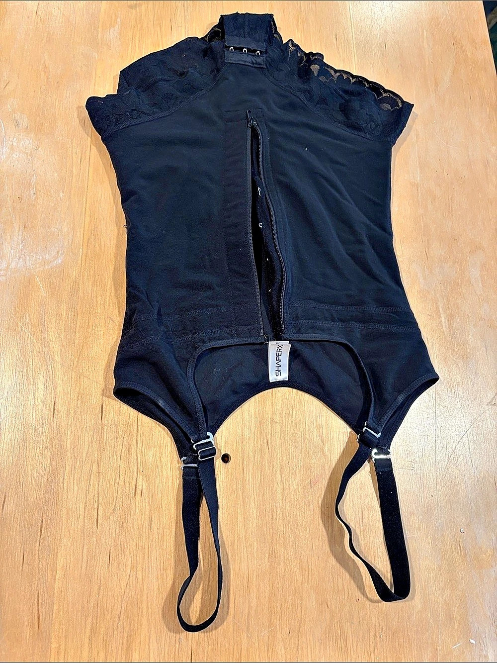 SHAPERX ~ FAJA Jet Black Lace EDGE Shapewear Bodysuit SHORTS